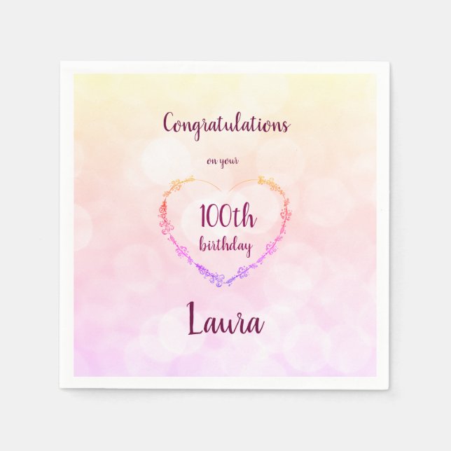 Pink pastel 100th Birthday design Napkin (Front)