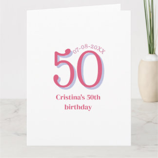 PINK PASTEL 50 birthday anniversary add name date Card