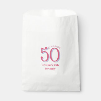 PINK PASTEL 50 birthday anniversary add name date Favour Bag