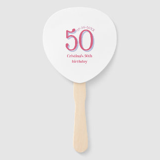 PINK PASTEL 50 birthday anniversary add name date Hand Fan