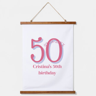 PINK PASTEL 50 birthday anniversary add name date Hanging Tapestry