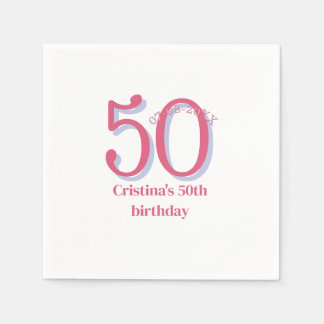 PINK PASTEL 50 birthday anniversary add name date Napkin