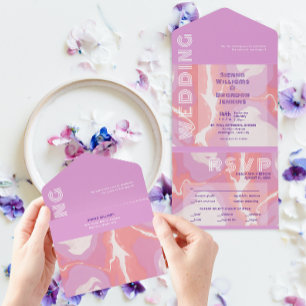 Pink Pastel Abstract Art Wedding All In One Invitation