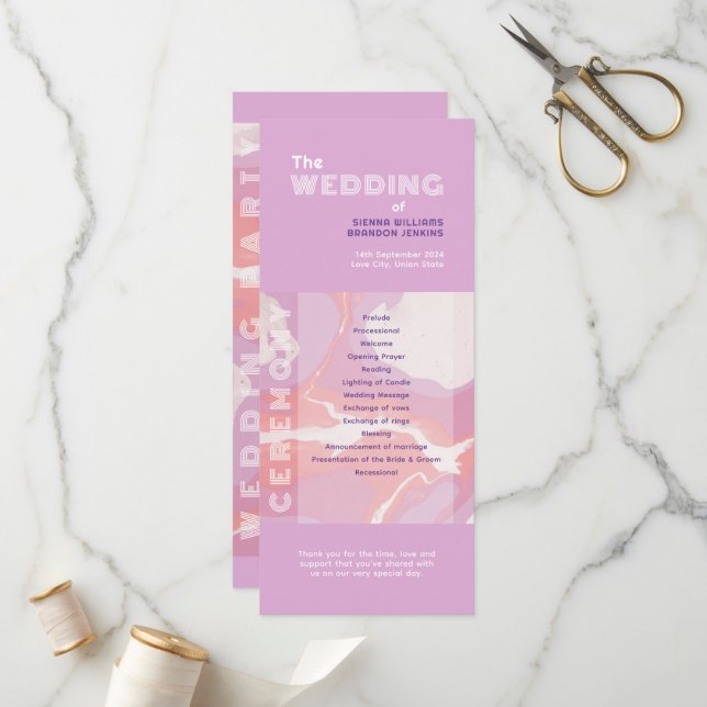 Pink Pastel Abstract Art Wedding Program (Front/Back In Situ)