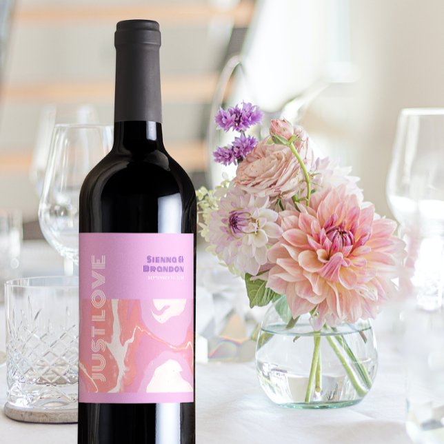 Pink Pastel Abstract Art Wedding Wine Label (Creator Uploaded)