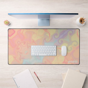 Pink Pastel Abstract Modern Colourful Boho Name Desk Mat