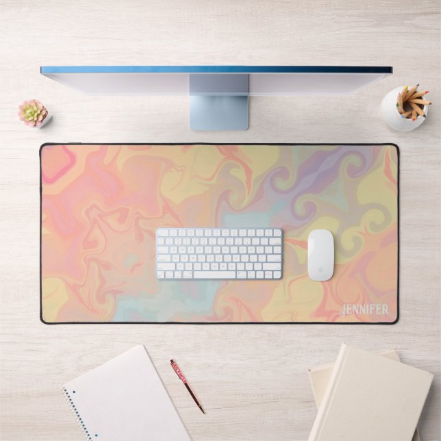 Pink Pastel Abstract Modern Colourful Boho Name Desk Mat (Office 1)