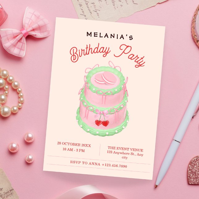 Pink pastel birthday cake  invitation (Creator Uploaded)