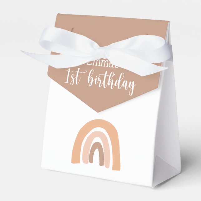  Pink Pastel Boho Rainbow 1st Birthday Favor Box (Front Side)