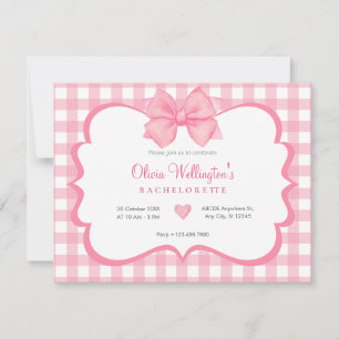 Pink pastel bow tartan Bachelorette Invitation