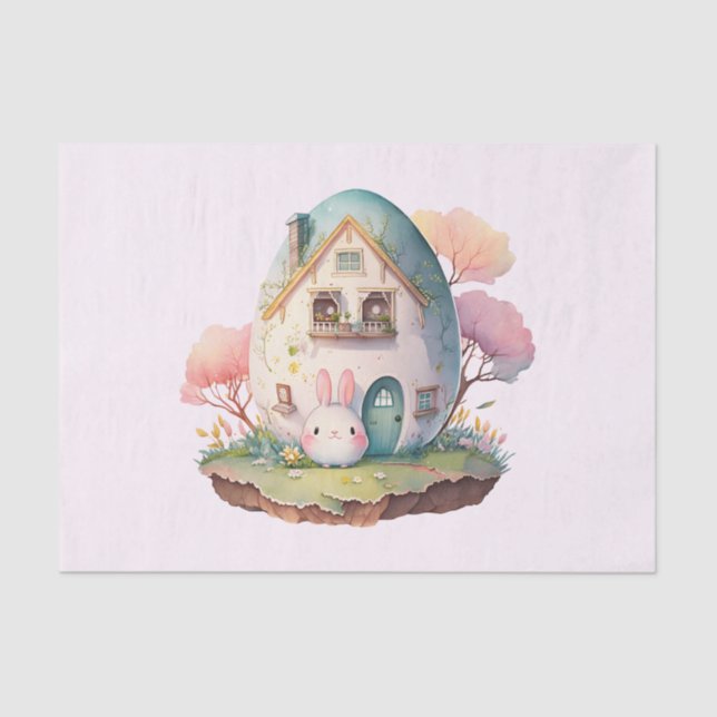 Pink Pastel Bunny & House Tissue Paper (Front)