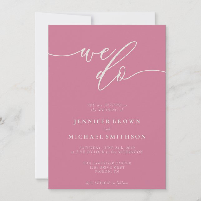 Pink Pastel Calligraphy Signature We Do Wedding Invitation (Front)