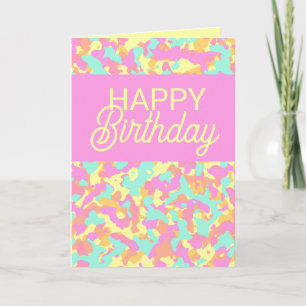 Pink Pastel Camo Happy Birthday Card