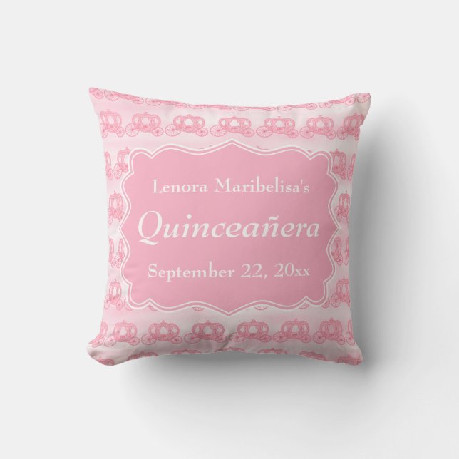 Pink Pastel Carriages Quinceanera Throw Pillow (Front)