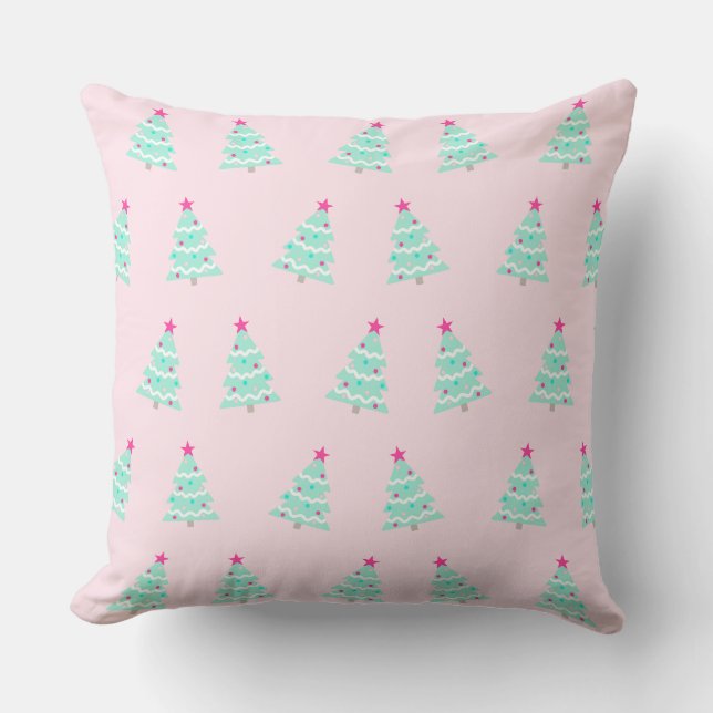 Pink Pastel Christmas Throw Pillow (Front)