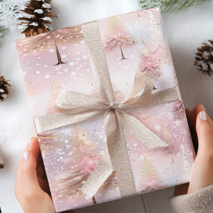 Pink Pastel Christmas Tree Wrapping Paper Sheet