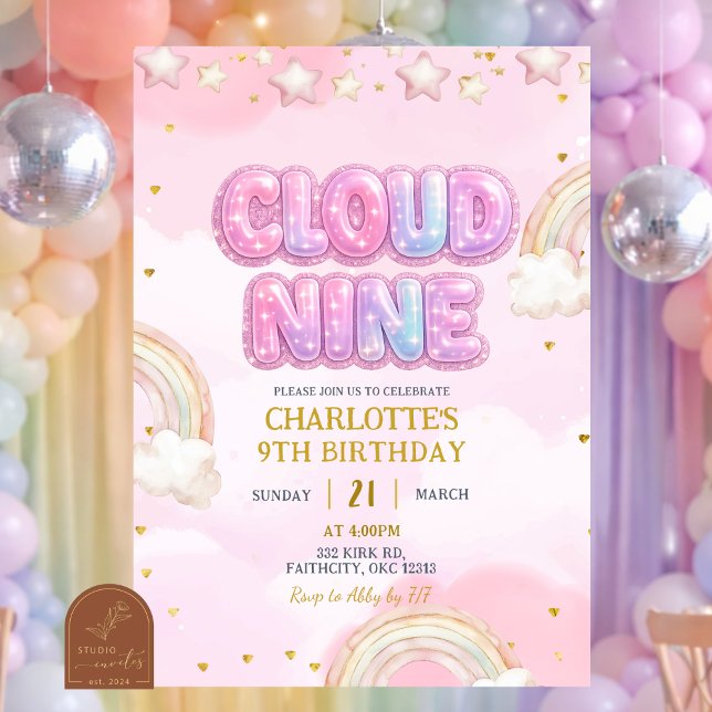 Pink Pastel Cloud Nine Birthday Invitation (Creator Uploaded)