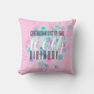 Pink Pastel Colours 100th Birthday Custom Pillow