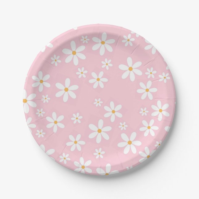 Pink Pastel Daisies Napkin Paper Plate (Front)