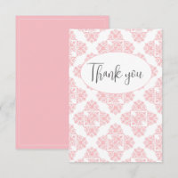 Pink Pastel Damask Pattern Flat Thank You Card