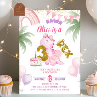 Pink Pastel Dinosaur 3-rex Rawr birthday Invitatio