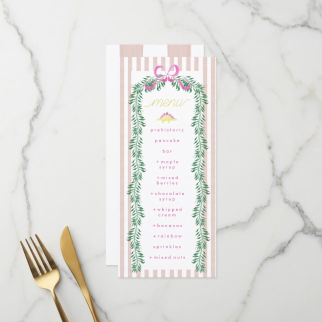 Pink Pastel Dinosaur Menu fête d'anniversaire (Devant/Arrière en situation)