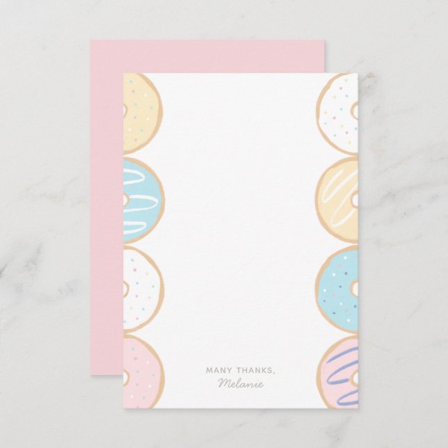 Pink Pastel Doughnut Birthday Party Thank You Card (Front/Back)