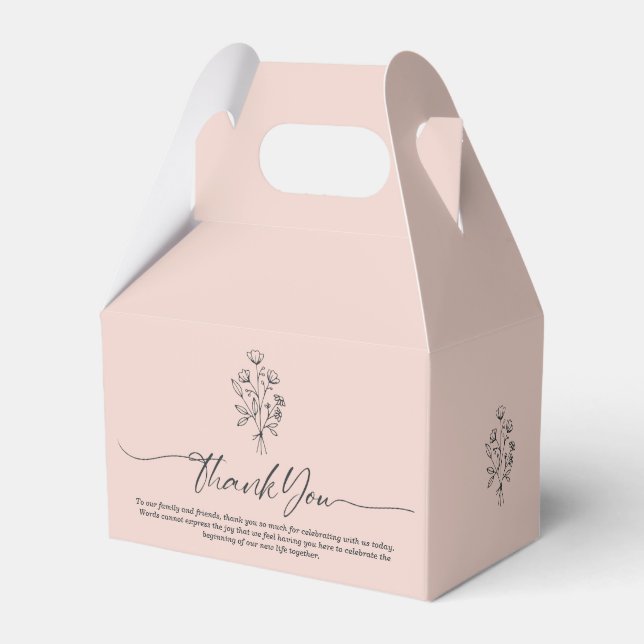 Pink Pastel Elegant Boho Botanical Thank You Favor Box (Front Side)