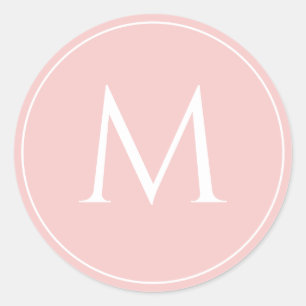 Pink pastel elegant monogram initial classic round sticker