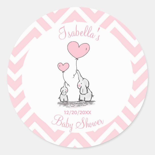 Pink Pastel Elephant Baby Shower Classic Round Sticker (Front)