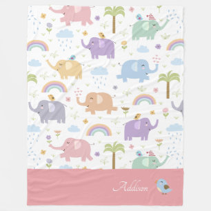 Pink Pastel Elephant Pattern for Little Girl Fleec Fleece Blanket