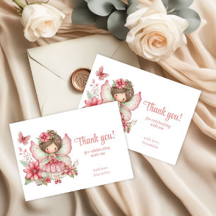 Pink Pastel Fairy Floral 8th Birthday Thank You  Card