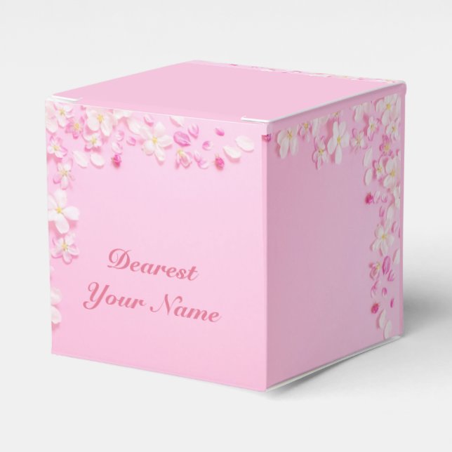 Pink Pastel Floral Petal Personalized Favour Box (Front Side)