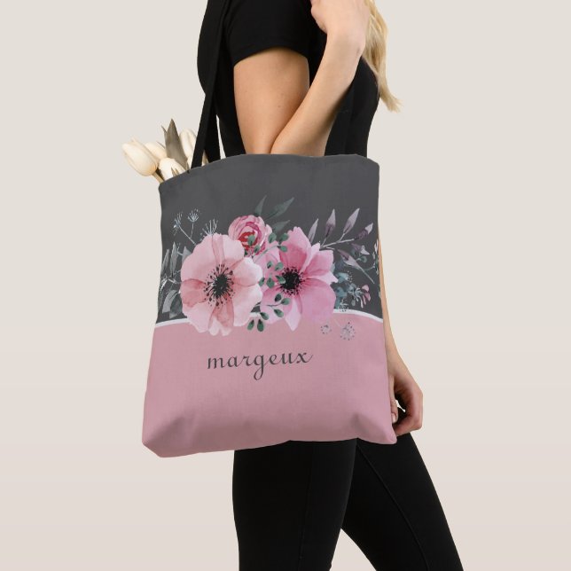 Pink Pastel Flowers Tote Bag (Close Up)