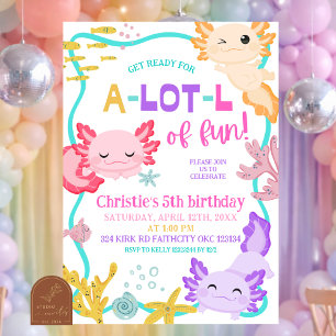 Pink pastel girl Axolotl birthday invitation