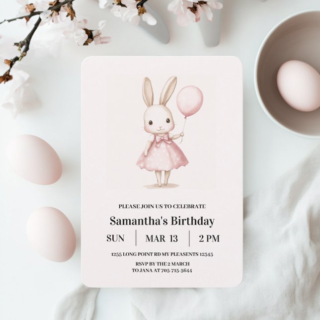 Pink Pastel Girl Bunny Easter Kids Birthday Invitation (Creator Uploaded)