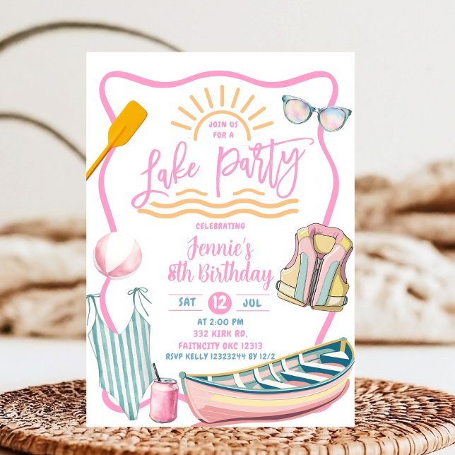 Pink pastel girl Lake party birthday Invitation (Creator Uploaded)