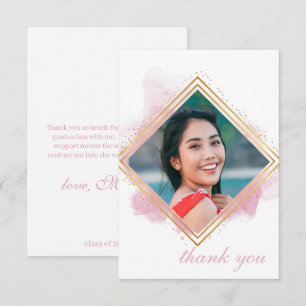 Pink Pastel & Gold Diamond Graduation Thank You In Invitation