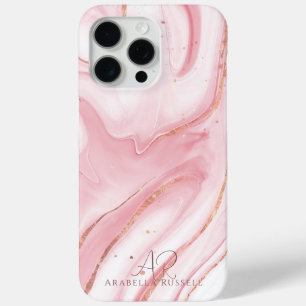 Pink Pastel Gold Glitter Marble Customizable iPhone 15 Pro Max Case