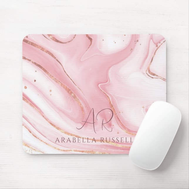 Pink Pastel Gold Glitter Marble Customizable Mouse Pad (With Mouse)