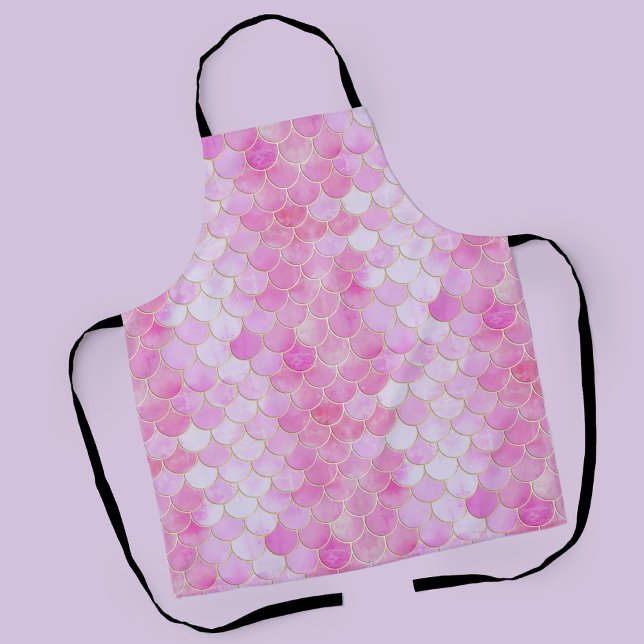 Pink Pastel & Gold Shimmer Mermaid Scale Pattern Apron (Pink Mermaid Scale Pattern Apron)