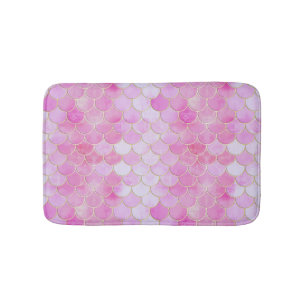 Pink Pastel & Gold Shimmer Mermaid Scale Pattern Bath Mat