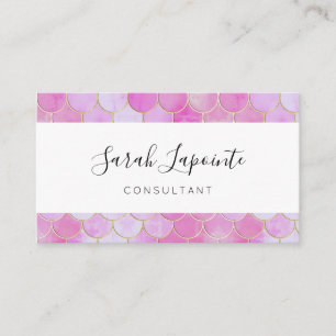 Pink Pastel & Gold Shimmer Mermaid Scale Pattern Business Card
