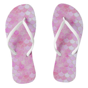 Pink Pastel & Gold Shimmer Mermaid Scale Pattern Flip Flops