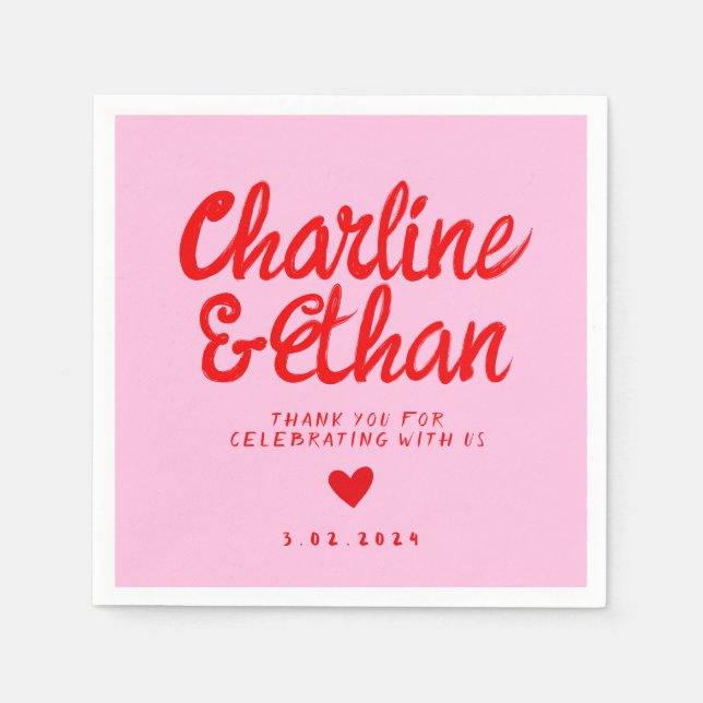Pink Pastel Handwriting Retro Wedding Favour Bag Napkin (Front)