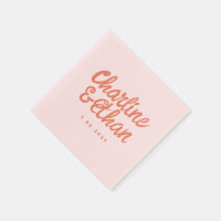 Pink Pastel Handwriting Retro Wedding Napkins