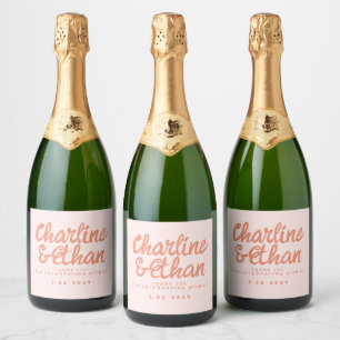 Pink Pastel Handwriting Retro Wedding Wine Label