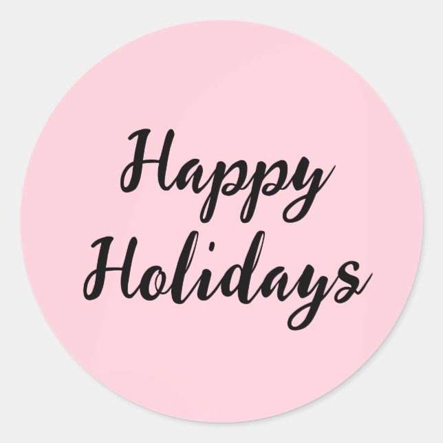 Pink pastel happy holidays Christmas simple stylis Classic Round Sticker (Front)
