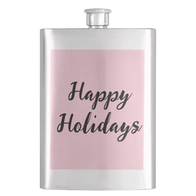 Pink pastel happy holidays Christmas simple stylis Hip Flask (Front)