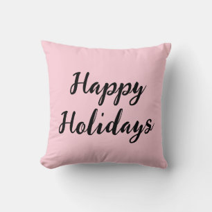 Pink pastel happy holidays Christmas simple stylis Throw Pillow